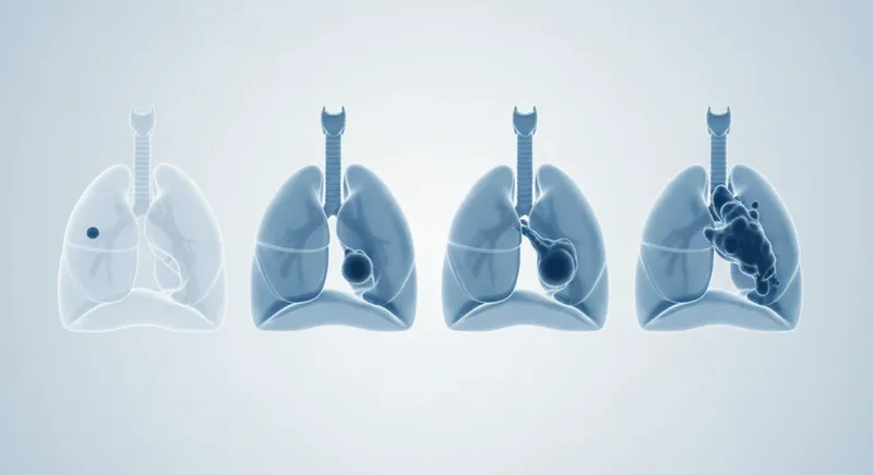 Four lungs showing lung cancer tumor progression by stage